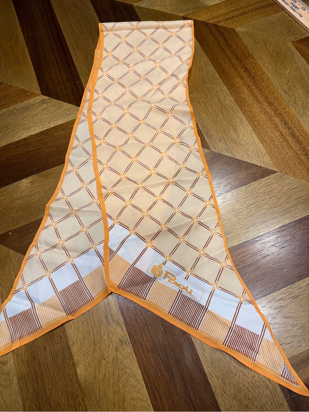 Paoli VintageOrange and Cream Geometric Lattice Scarf